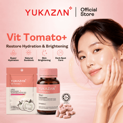 Yukazan Vit Tomato+ Brightening Supplement 10's - Collagen, White Tomato, Oryza Ceramide Chewable Tablet - Oral Sunblock