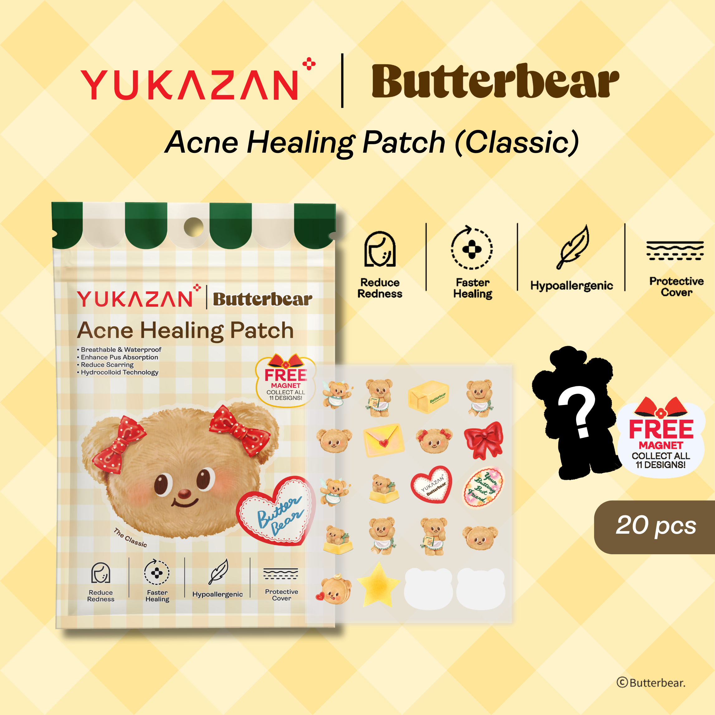 【Yukazan x Butterbear】 Hydrocolloid Acne Healing Patch 20's
