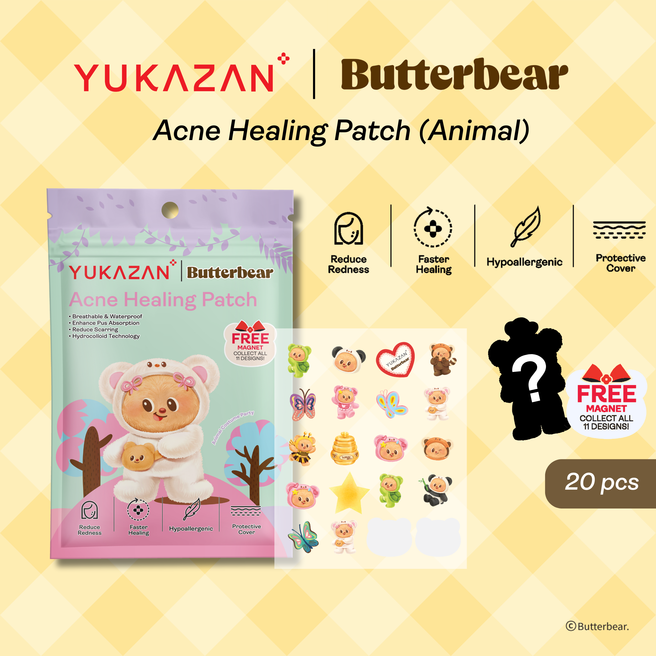 【Yukazan x Butterbear】 Hydrocolloid Acne Healing Patch 20's