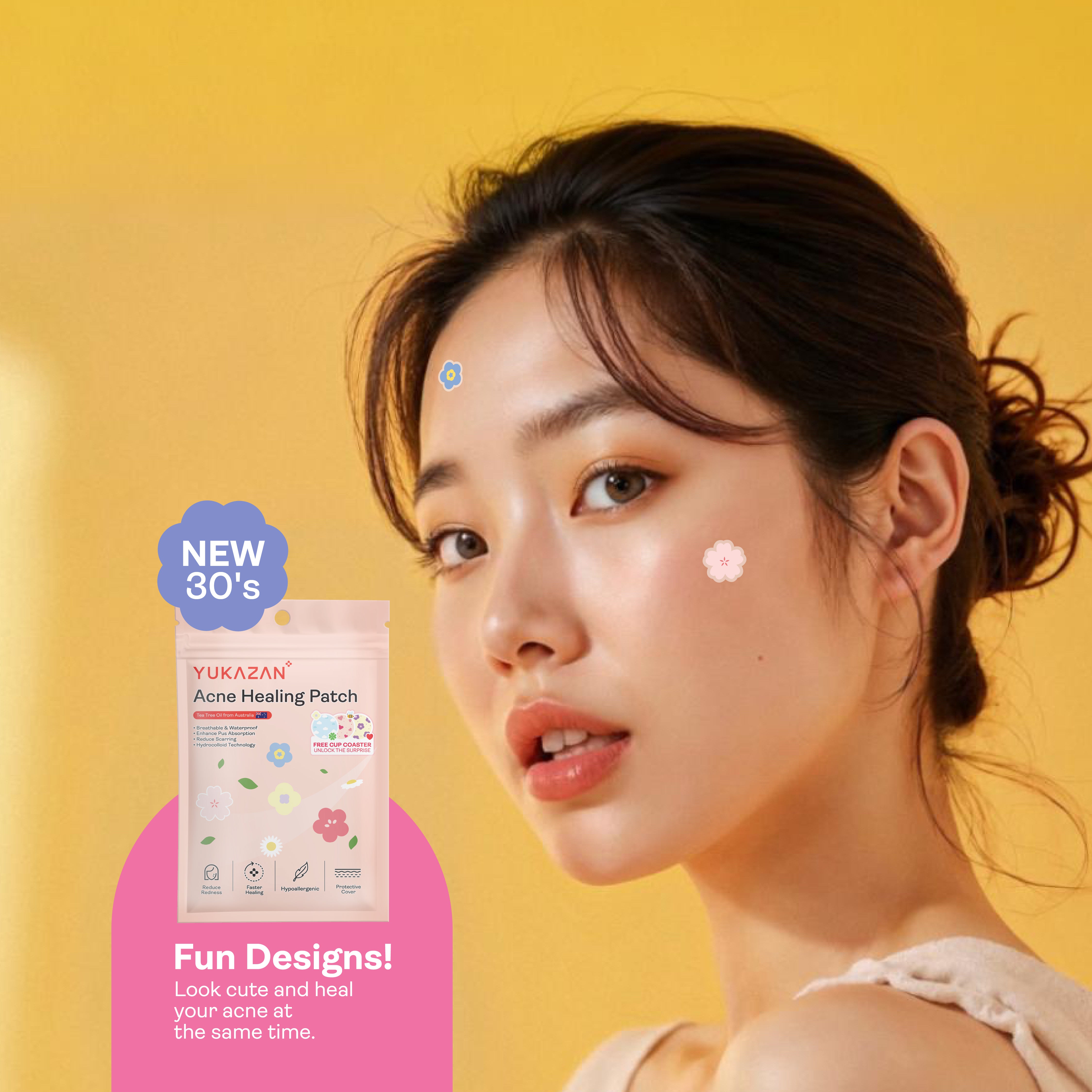 Yukazan Acne Healing Patch 30's | Cute Design Acne Patch | Pimple Acne Patch | Concealer Pimple Patch | Tea Tree Oil
