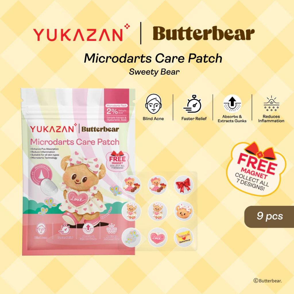 【Yukazan x Butterbear】Microdarts Acne Care Patch 9s | Microneedle Patches for Blind Pimples | Pure Hydrocolloid Skincare