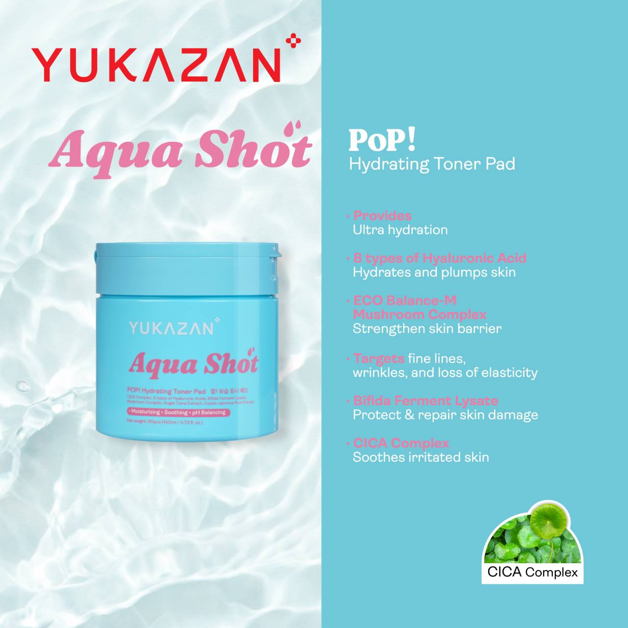 Yukazan POP! Aqua Shot Hydrating Toner Pad 60's - Soothing, Moisturizing, pH Balancing - Skincare, Face