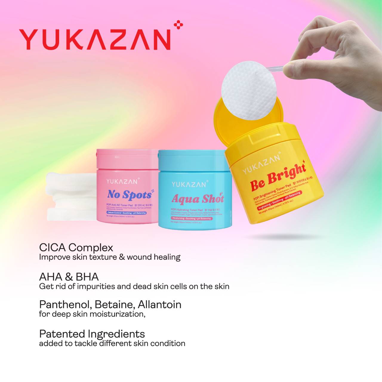 Yukazan POP! No Spots Anti-Acne Toner Pad 60'S / Soothing / Sebum control / pH Balancing / Skin care / Face