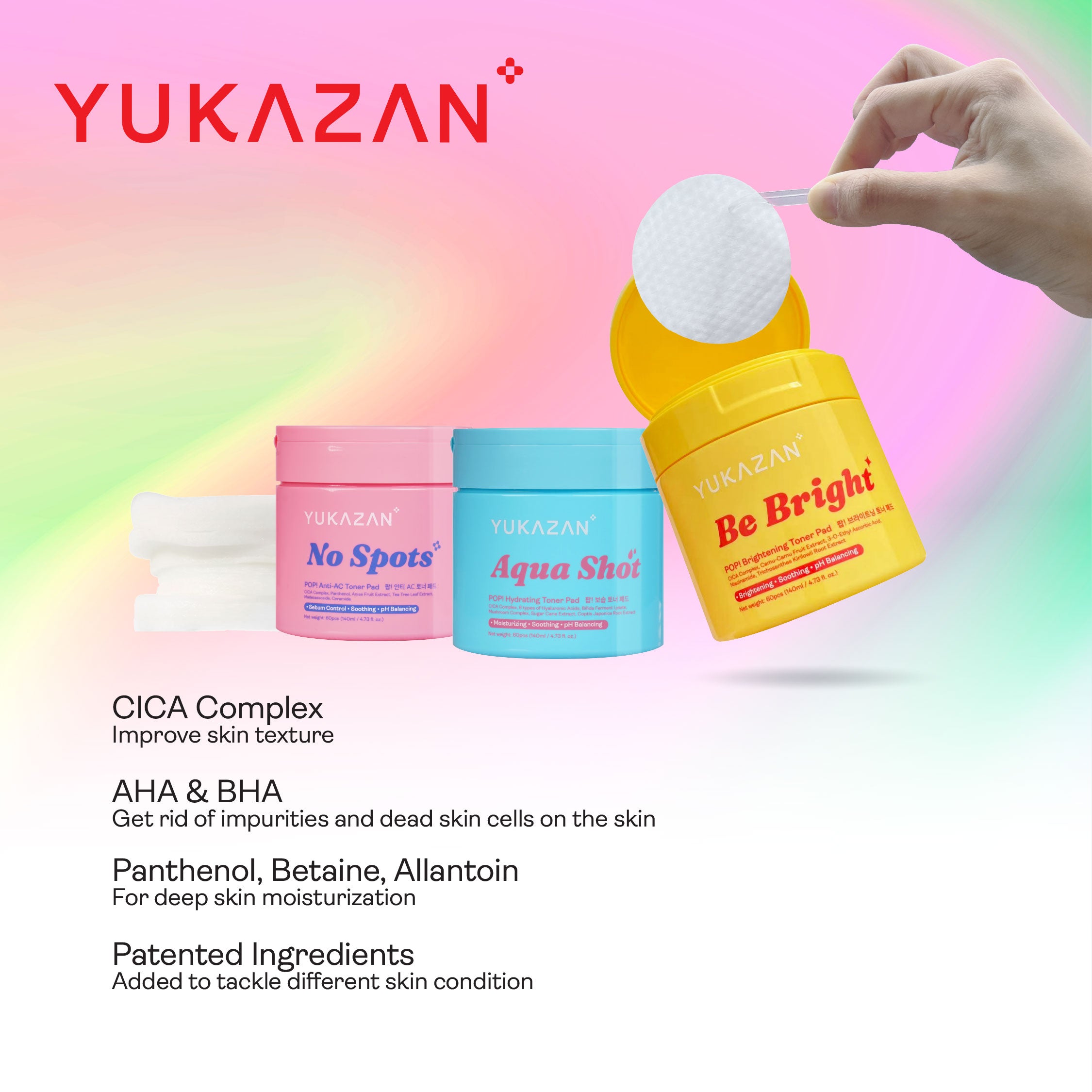 Yukazan POP! No Spots Anti-Acne Toner Pad 60'S / Soothing / Sebum control / pH Balancing / Skin care / Face