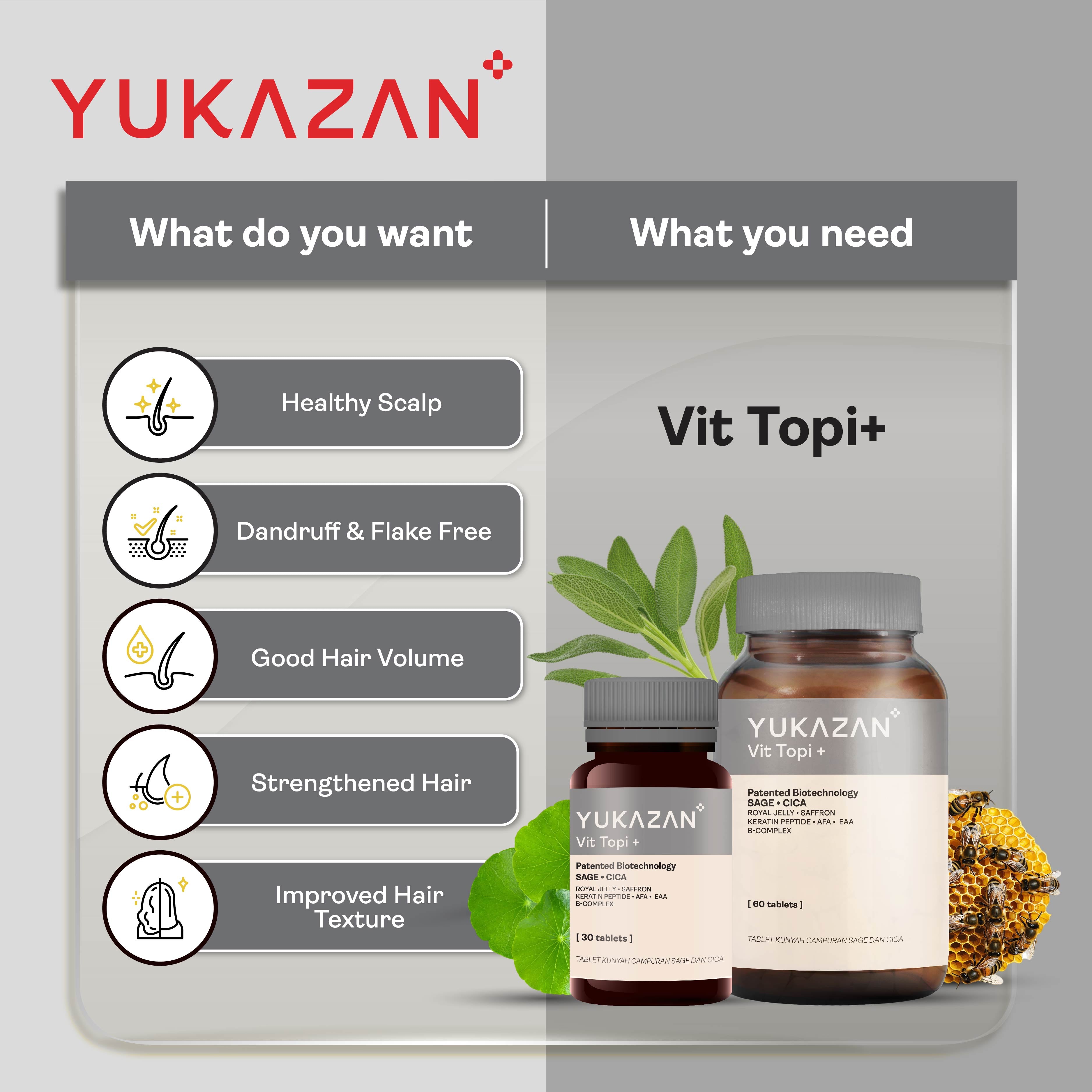Yukazan Vit Topi+ 30's Hair Growth Chewable Supplement/ Healthy Hair Scalp / Anti Hair Loss / Hair Growth
