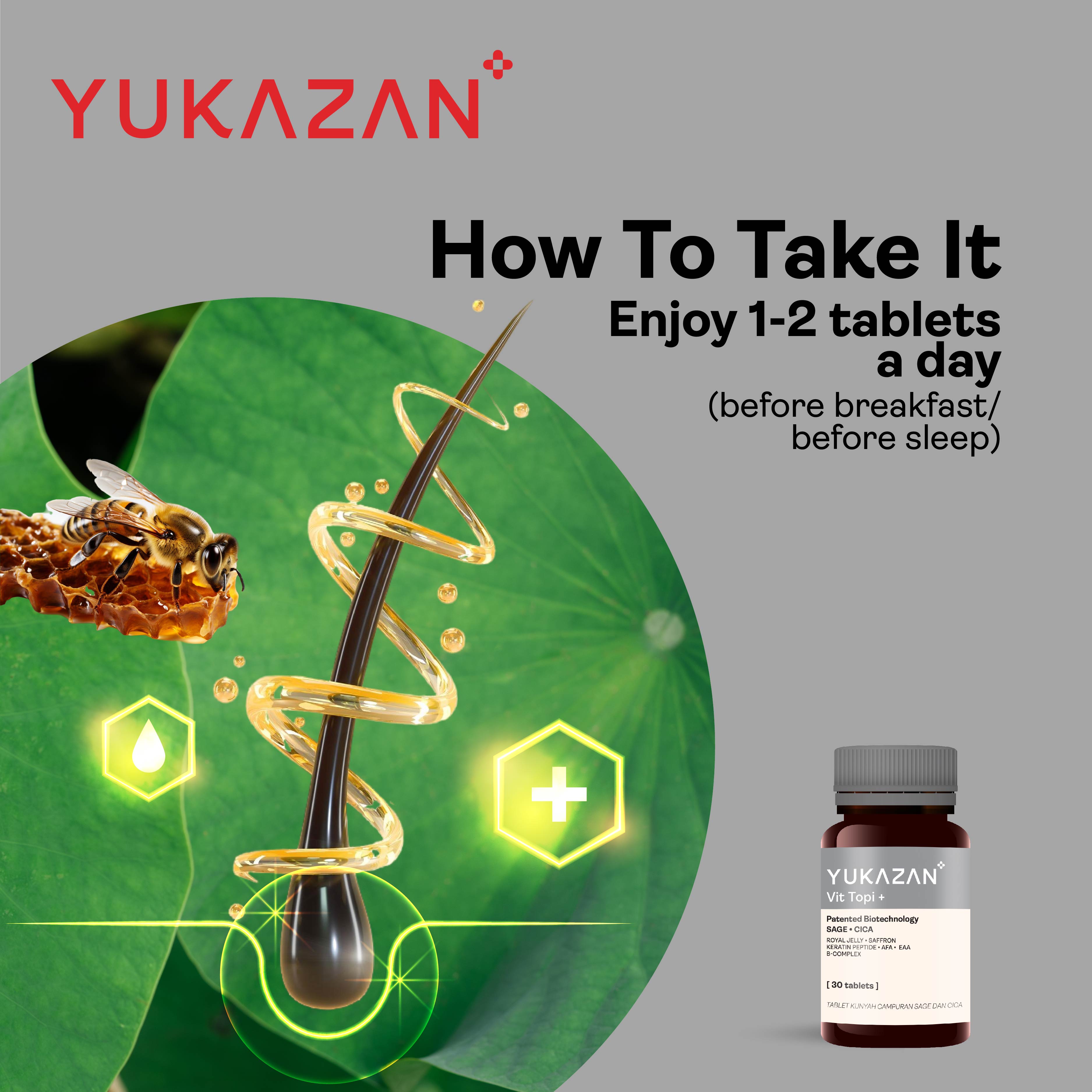Yukazan Vit Topi+ 30's Hair Growth Chewable Supplement/ Healthy Hair Scalp / Anti Hair Loss / Hair Growth