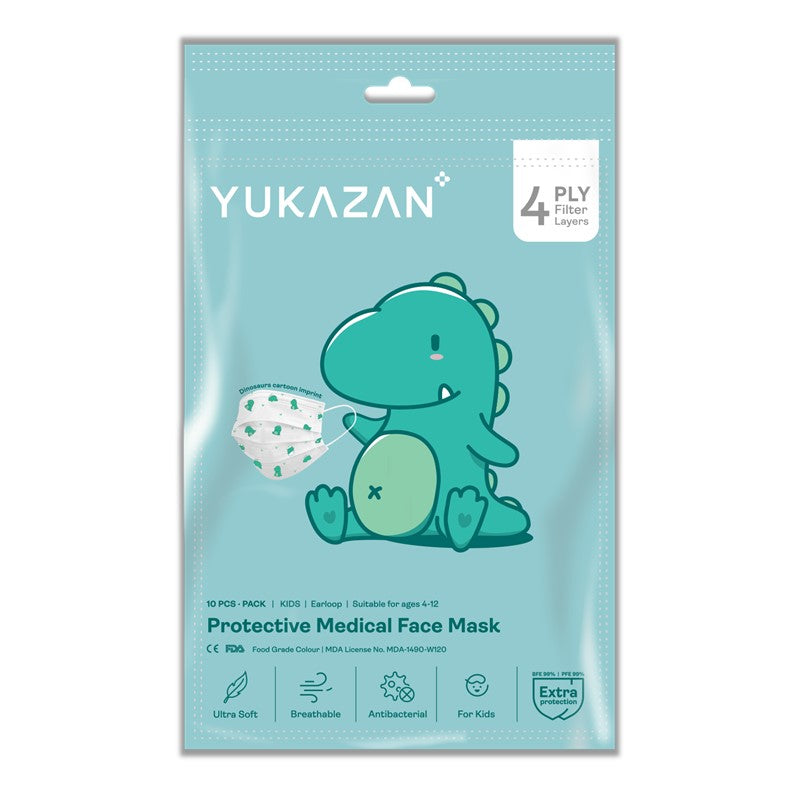 Yukazan Kids 4ply Dino Protective Respirator Face Mask (10 Pcs/Pack) - Yukazan Official Store