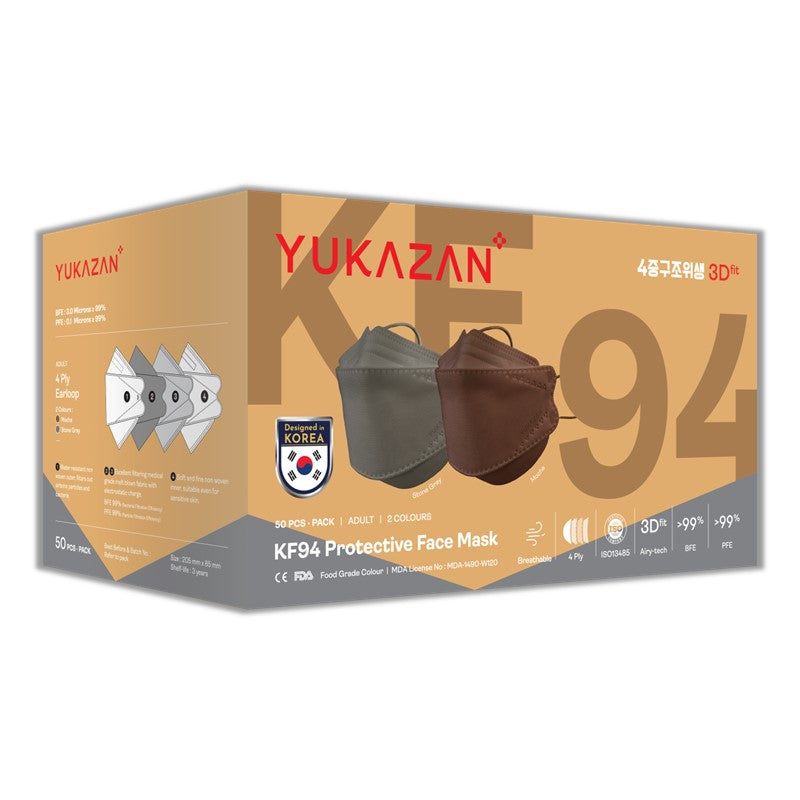 Yukazan Adult KF94 Stone Gray & Mocha Protective Respirator Face Mask (50 Pcs/Box) - Yukazan Official Store